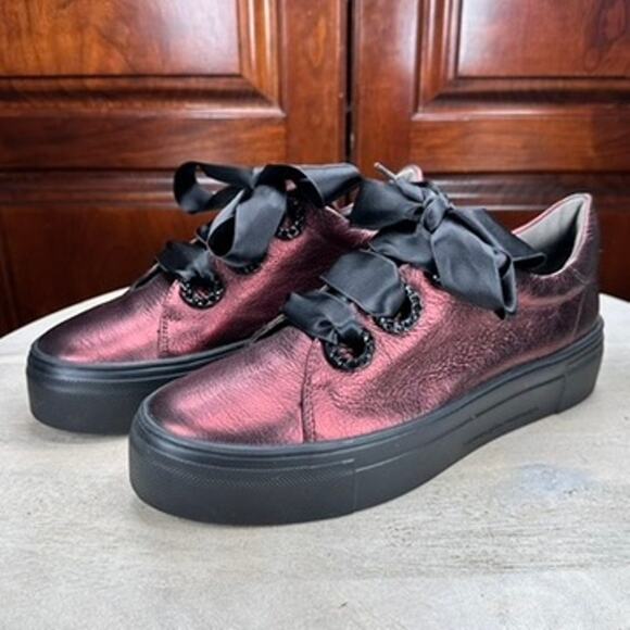 Kennel & Schmenger Metallic Leather Sneakers Women’s 5.5 Ribbon Lace Burgundy - Picture 3 of 14